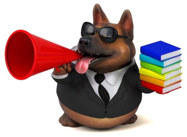 Ilustración 3D de perro pastor alemán divertido