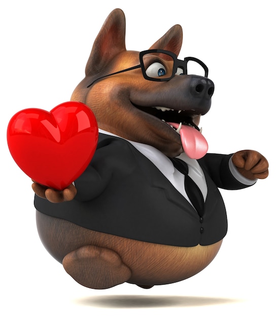 Ilustración 3D de perro pastor alemán divertido