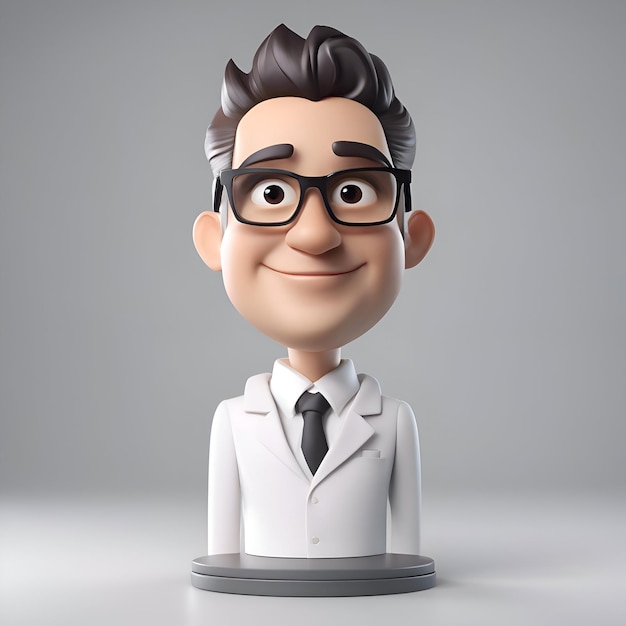 Foto gratuita ilustración en 3d de un personaje de dibujos animados con gafas y abrigo blanco