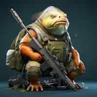 Foto gratuita ilustración 3d de una tortuga con un arma en la mano