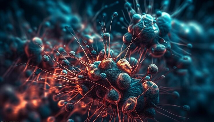 Foto gratuito ilustración de ampliación de estructura molecular abstracta de células cancerosas generada por ia