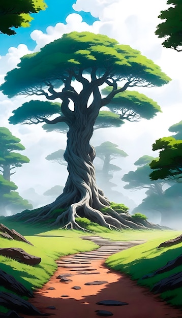 Ilustración de un árbol de anime