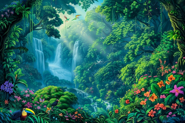 Foto gratuita ilustración de arte digital del paisaje de la selva