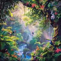 Foto gratuita ilustración de arte digital del paisaje de la selva