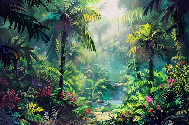 Foto gratuita ilustración de arte digital del paisaje de la selva