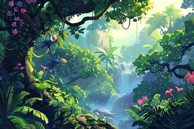 Ilustración de arte digital del paisaje de la selva