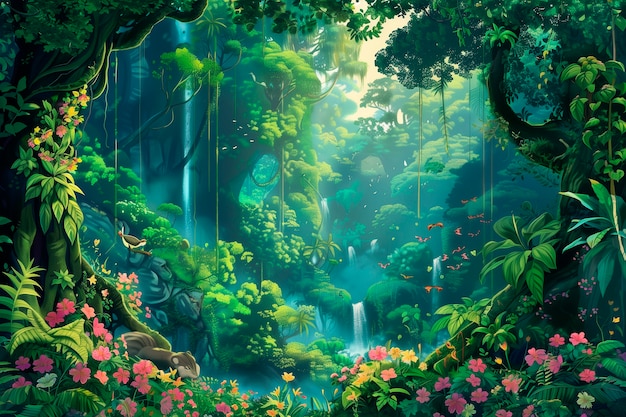 Ilustración de arte digital del paisaje de la selva