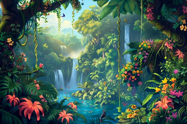 Ilustración de arte digital del paisaje de la selva