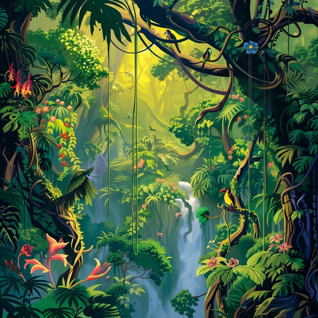 Ilustración de arte digital del paisaje de la selva