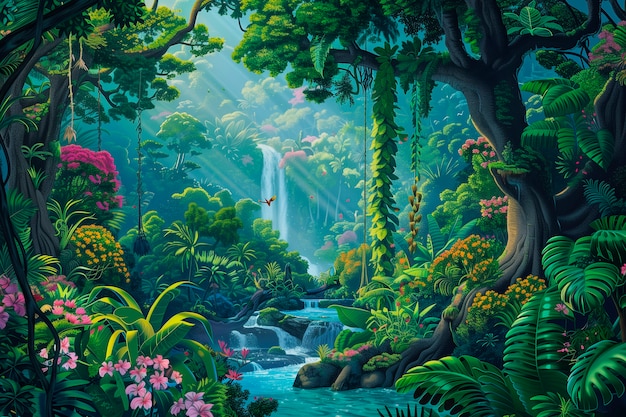 Ilustración de arte digital del paisaje de la selva