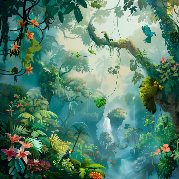 Ilustración de arte digital del paisaje de la selva