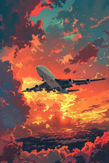 Ilustración de un avión al estilo de los cómics