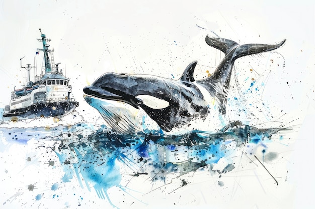 Foto gratuita ilustración de la ballena en acuarela