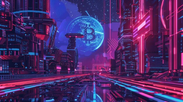 Ilustración de Bitcoin del ciberpunk