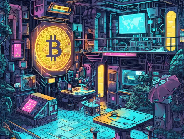 Ilustración de Bitcoin del ciberpunk