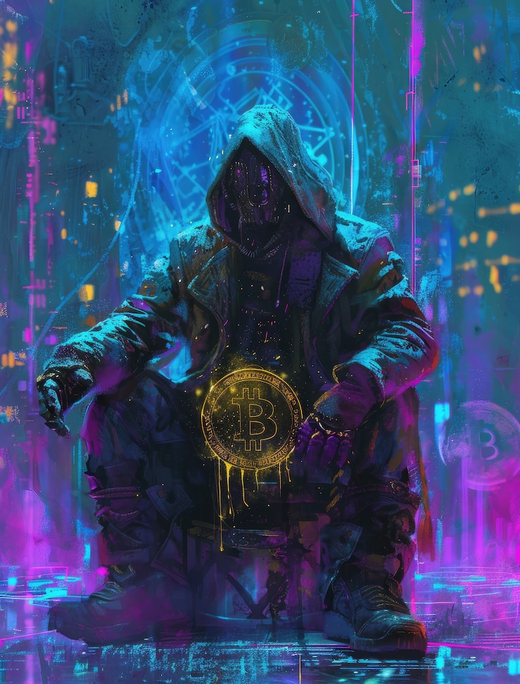 Foto gratuito ilustración de bitcoin del ciberpunk