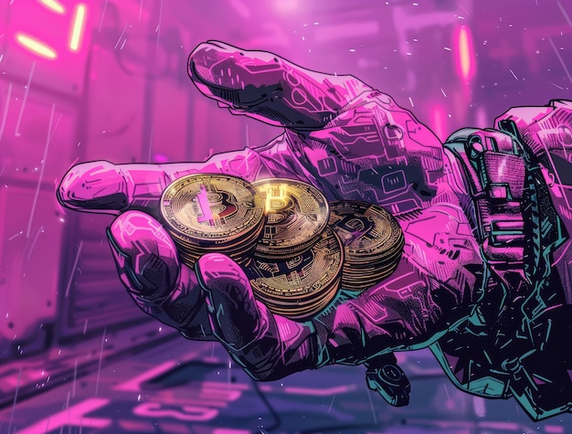 Ilustración de Bitcoin del ciberpunk