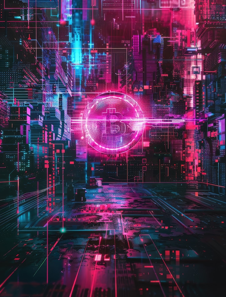 Foto gratuito ilustración de bitcoin del ciberpunk