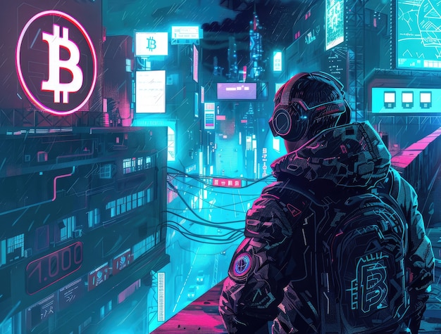 Ilustración de Bitcoin del ciberpunk