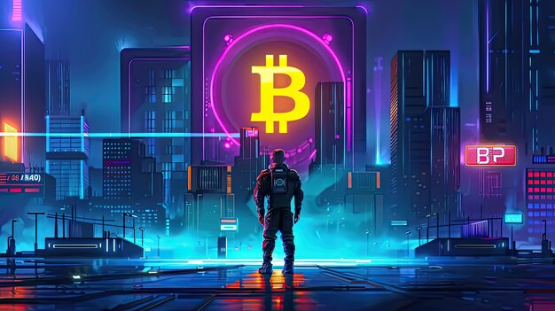 Ilustración de Bitcoin del ciberpunk