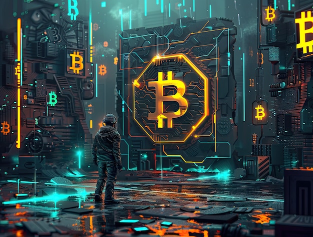 Ilustración de Bitcoin del ciberpunk