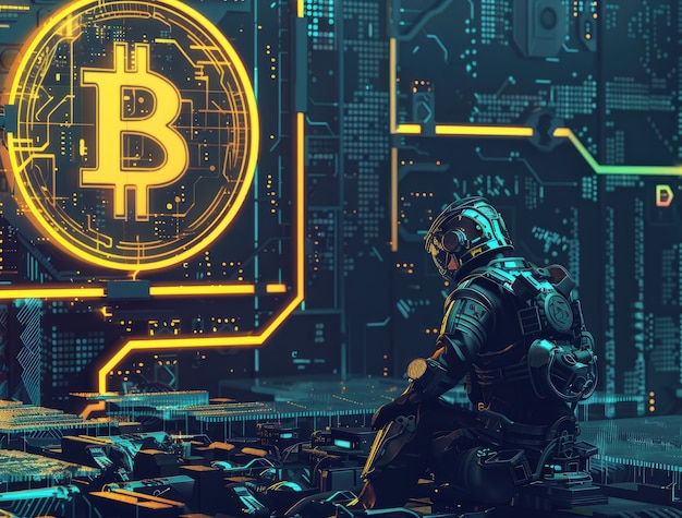 Ilustración de Bitcoin del ciberpunk