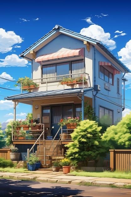 Foto gratuita ilustración de una casa de campo de anime