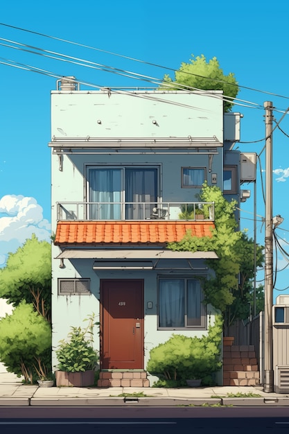 Ilustración de una casa de campo de anime