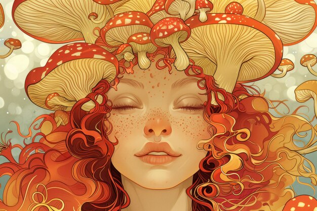 Ilustración de una chica psicodélica