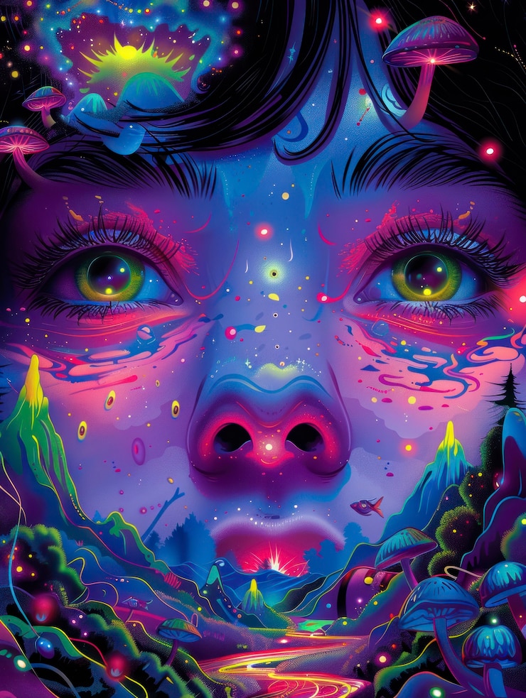 Foto gratuito ilustración de una chica psicodélica