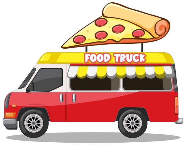Ilustración colorida del camión de comida de pizza
