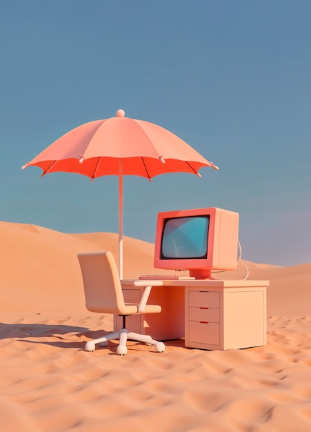 Ilustración del concepto de renderización 3D de la oficina remota