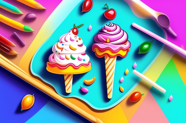 Foto gratuita una ilustración de conos de helado con la palabra helado en ellos.