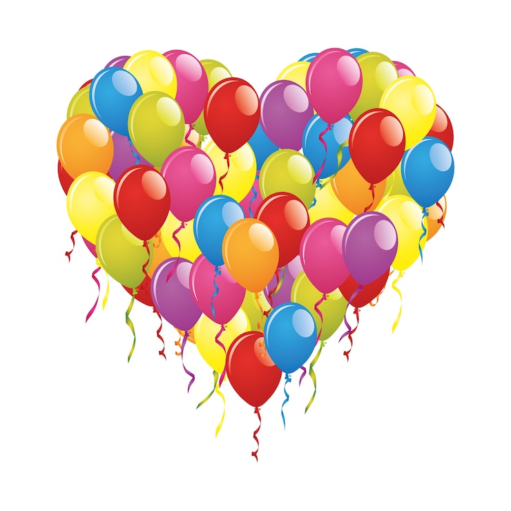 Foto gratuito ilustración de un corazón hecho de globos de colores sobre un fondo blanco.