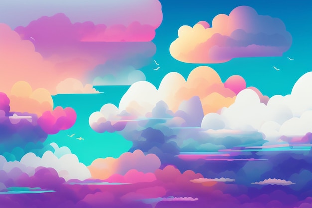 Una ilustración cortada en papel de un cielo con nubes y un pájaro volando en el cielo