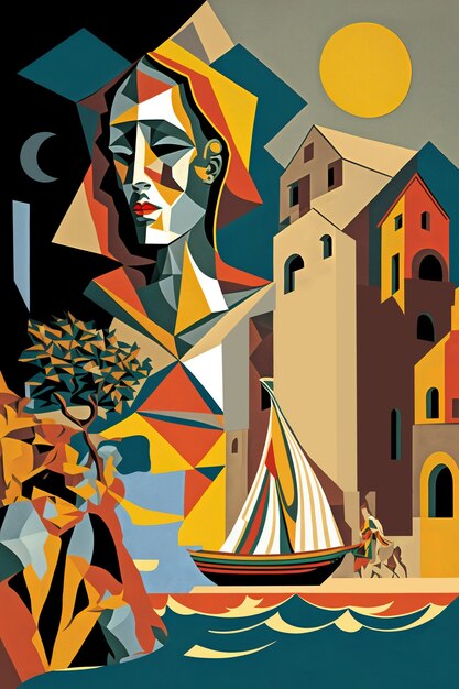 Ilustración cubista de málaga