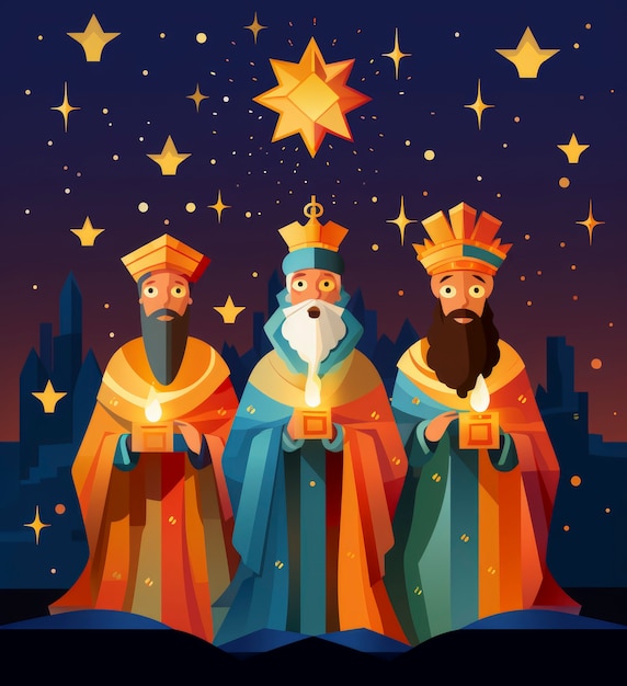 Ilustración de dibujos animados de la epifanía de Los Reyes Magos