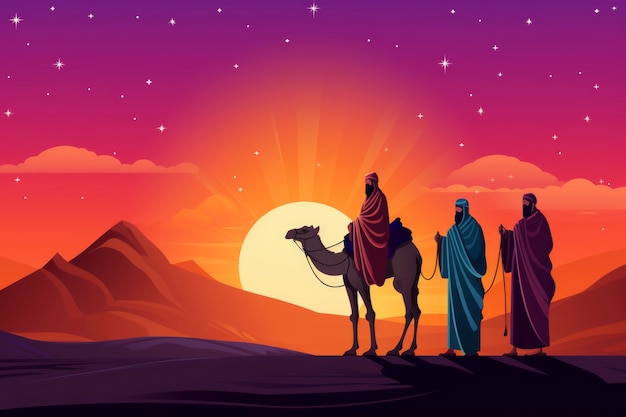 Ilustración de dibujos animados de la epifanía de Los Reyes Magos