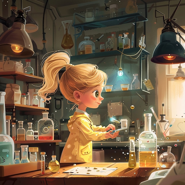 Ilustración de dibujos animados de laboratorio de química para niños