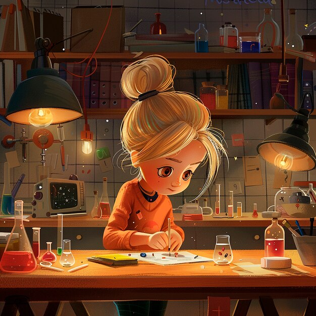 Ilustración de dibujos animados de laboratorio de química para niños