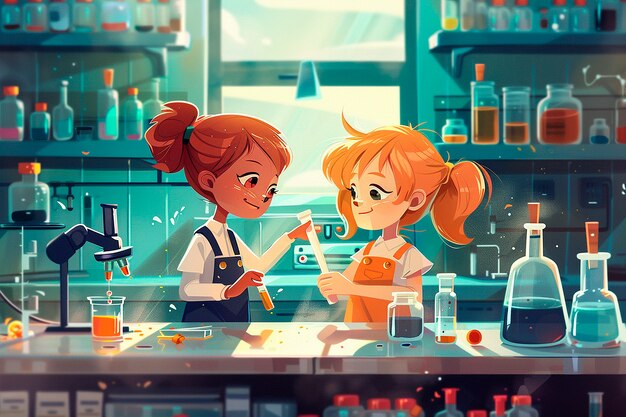 Ilustración de dibujos animados de laboratorio de química para niños