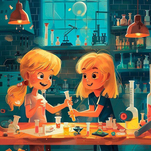 Ilustración de dibujos animados de laboratorio de química para niños