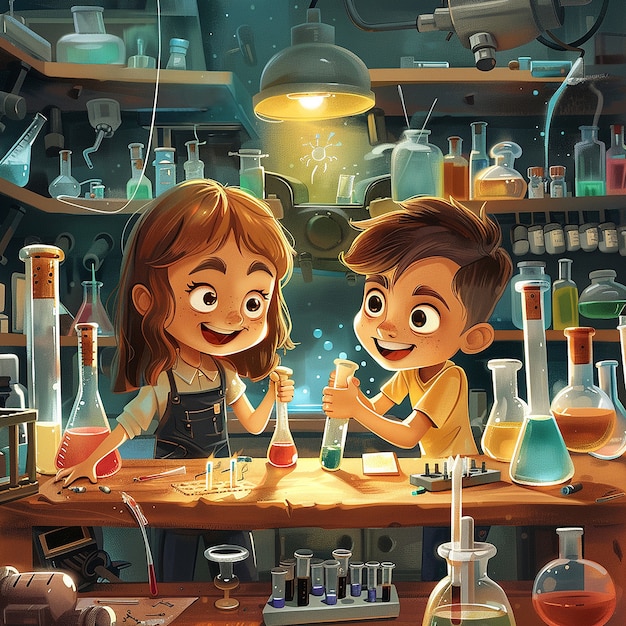 Foto gratuita ilustración de dibujos animados de laboratorio de química para niños