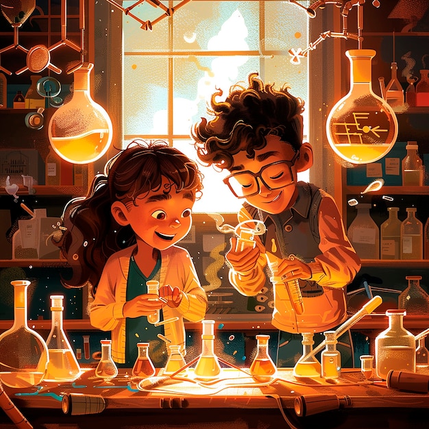 Foto gratuita ilustración de dibujos animados de laboratorio de química para niños