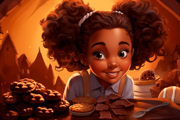 Foto gratuita ilustración de dibujos animados con personas y dulces de chocolate