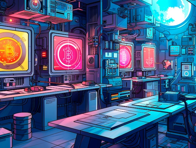 Ilustración de dibujos animados de la tecnología Blockchain