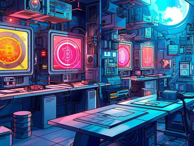 Ilustración de dibujos animados de la tecnología Blockchain
