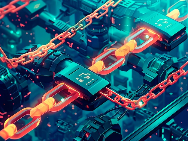Ilustración de dibujos animados de la tecnología Blockchain