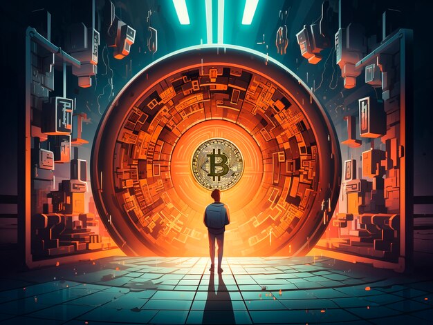 Ilustración de dibujos animados de la tecnología Blockchain