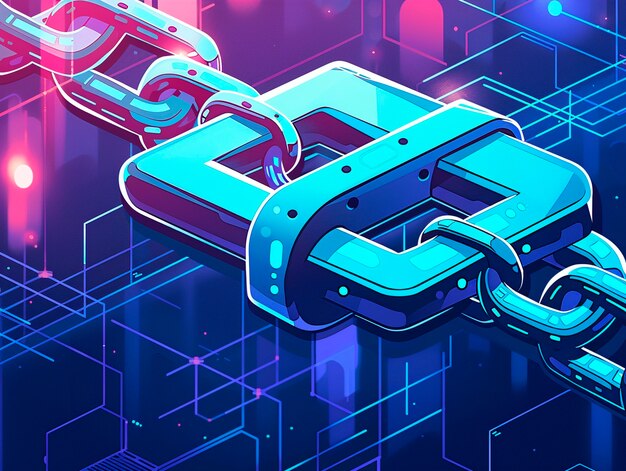 Ilustración de dibujos animados de la tecnología Blockchain